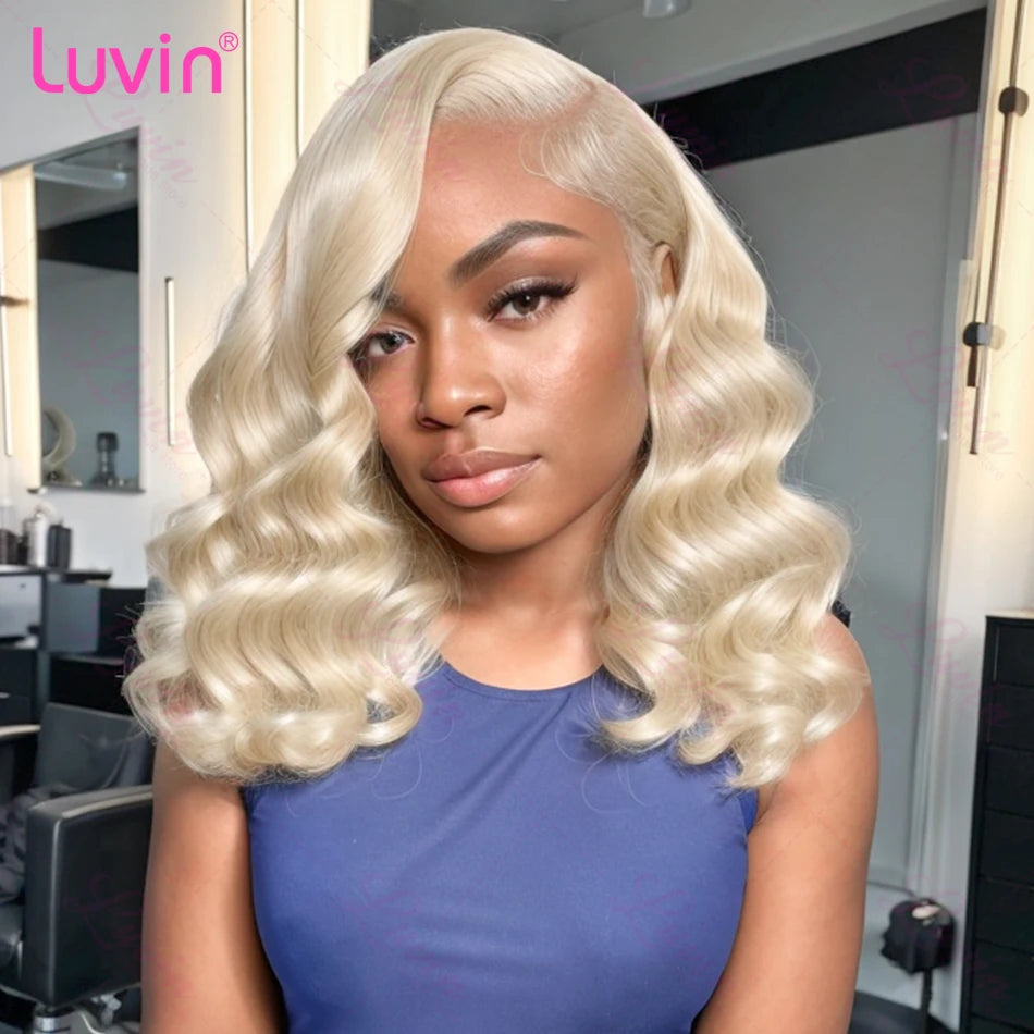 Brazilian Short Bob Wig Loose Wave 613 Honey Blonde 13X4 HD Lace Front Human Hair Wigs